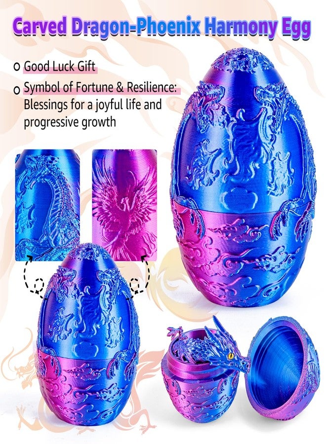 dikale 3D Printed Dragon Egg Toy with 2 Articulated Dragons, Christmas Easter Stocking Stuffers Fantasy Decor Fidget Toys, Classroom Prize Supplies Gift, Silk Rose Red & Dark Blue - Image 4